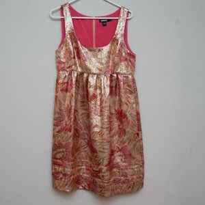 DKNY Sleeveless Gold & Pink Silk Metallic Dress 6